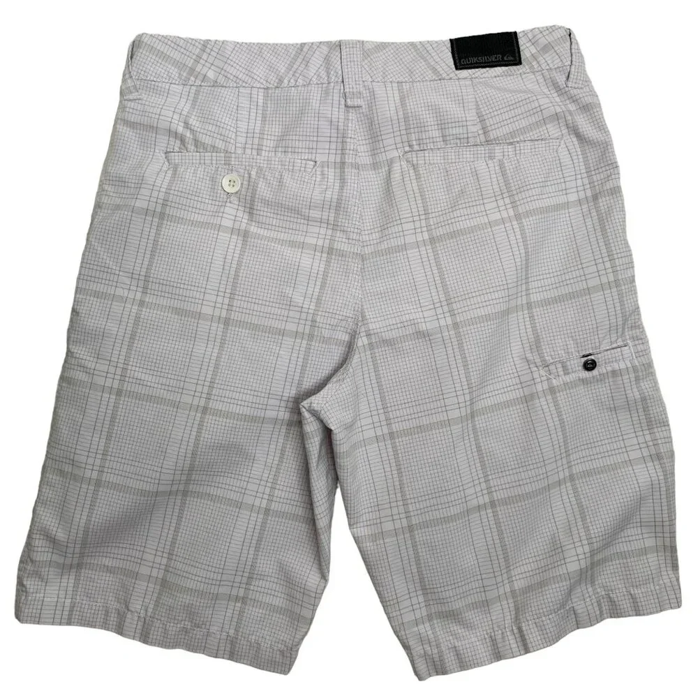 Quiksilver Skater Chino Shorts 32 White Checkered Flat Front Pockets Button Zip